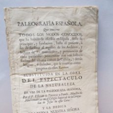 Libros antiguos: PALEOGRAFIA ESPAÑOLA DEL ESPECTACULO DE LA NATURALEZA. P.ESTEVAN DE TORREROS Y PANDO. 1758.VER FOTOS
