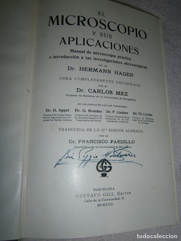 Libros antiguos: ANTIGUO LIBRO - EL MICROSCOPIO Y SUS APLICACIONES - Foto 2