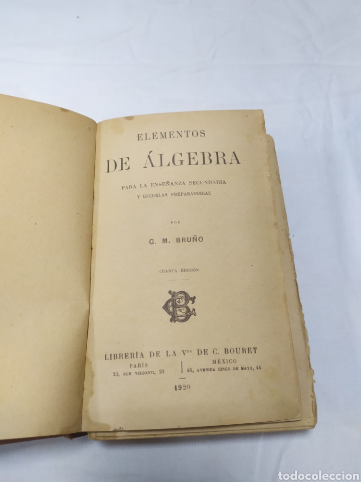 Libros antiguos: Elementos de &aacute;lgebra, G.M. Bru&ntilde;o, Librer&iacute;a de la Vda de C. Bouret, 1920 - Foto 3