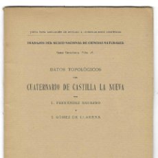 Libros antiguos: DATOS TOPOLOGICOS DEL CUATERNARIO DE CASTILLA LA NUEVA. L. FDEZ. NAVARRO / J. GOMEZ DE LLARENA. Lote 363251690