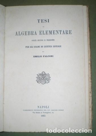 Libros antiguos: FALCONI, E: TESI DI ALGEBRA ELEMENTARE. 1865 - Foto 2