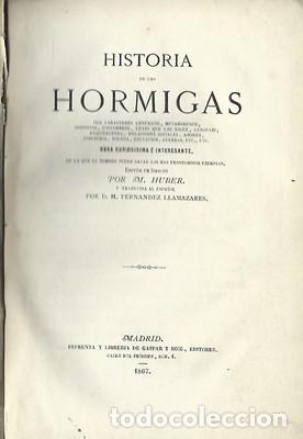 Libros antiguos: Historia de las hormigas. Sus caracteres, gen&eacute;ricos, metamorfosis, instintos, costumbres, leyes que