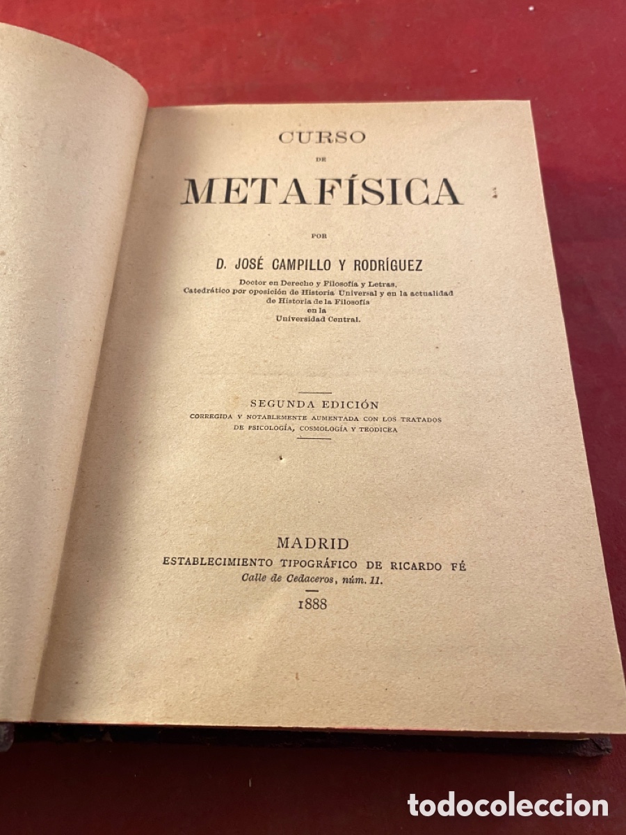 Libros antiguos: CURSO DE METAF&Iacute;SICA 1888 - Foto 1