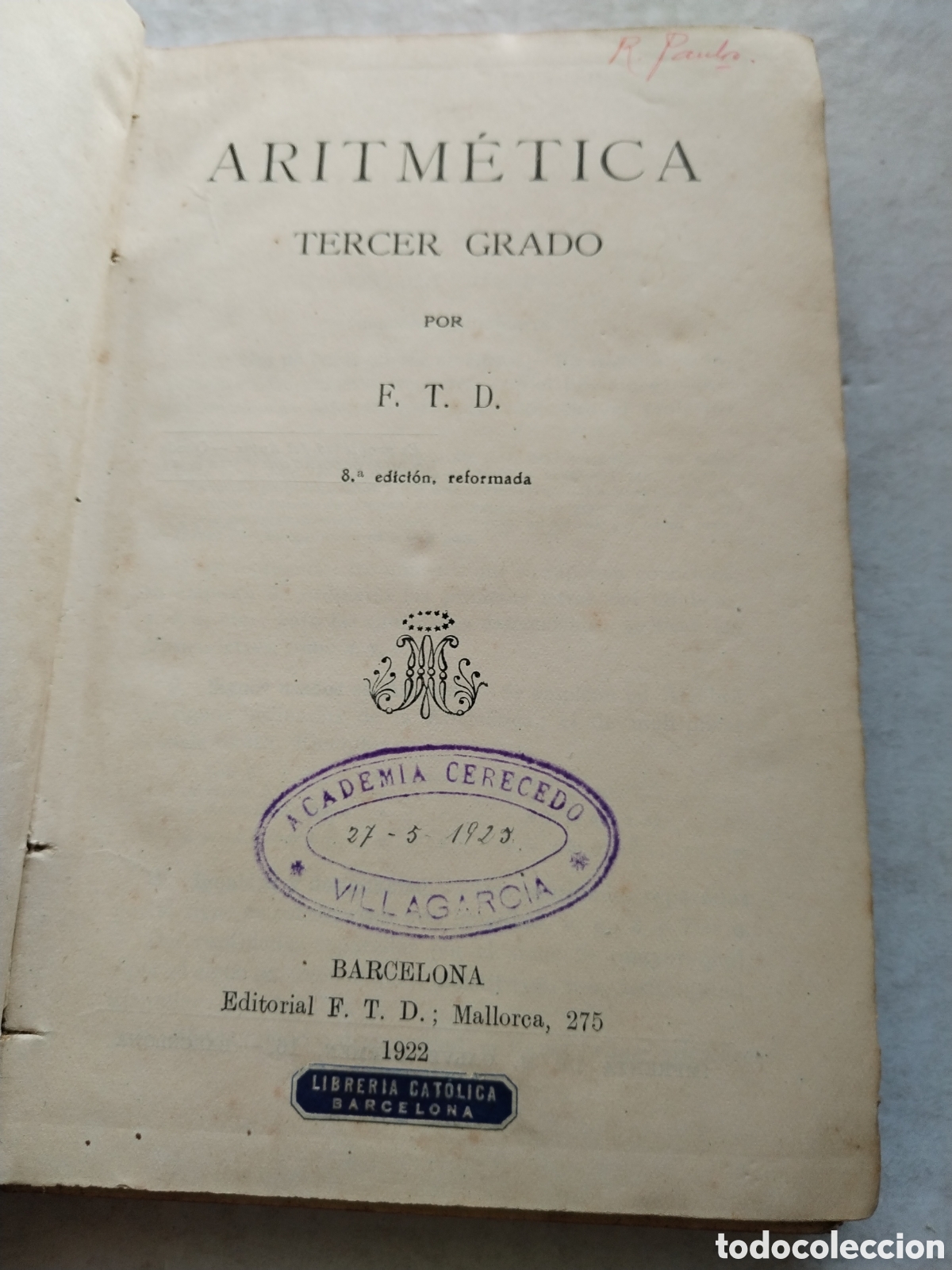 Libros antiguos: ARITM&Eacute;TICA TERCER GRADO/1922 - Foto 3