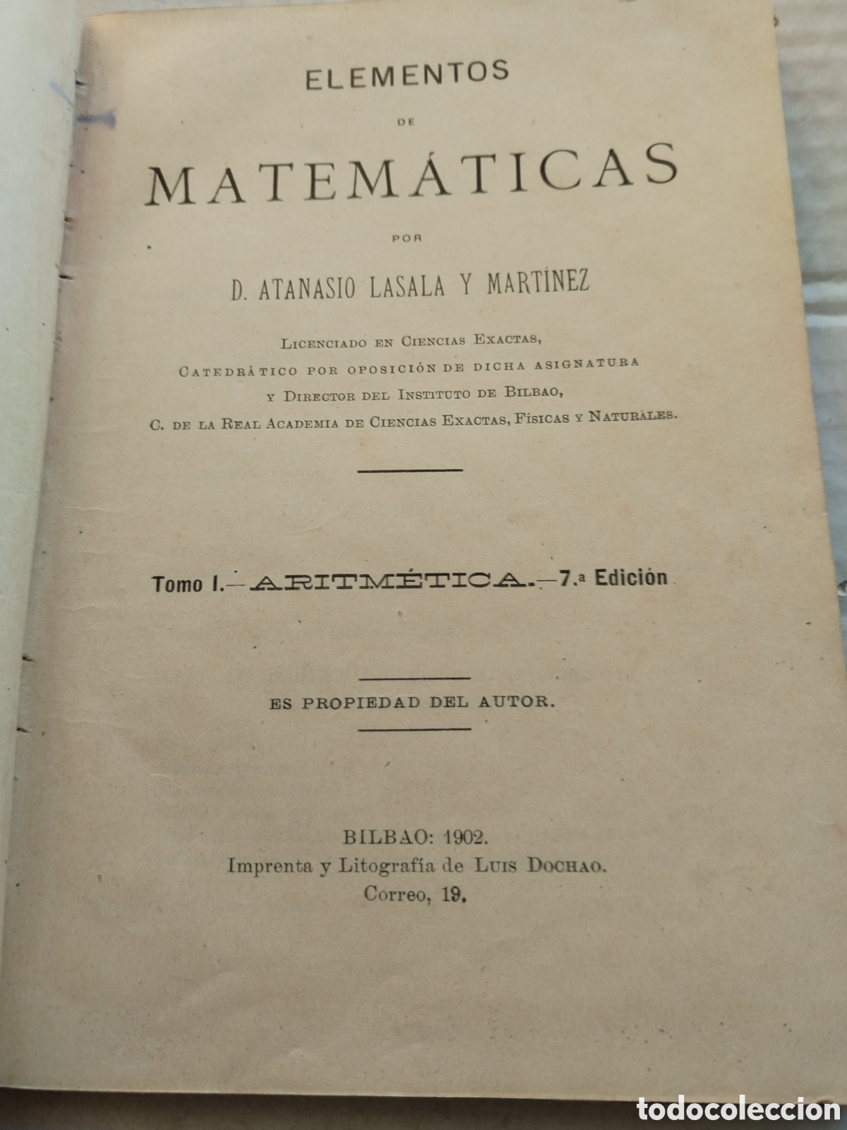 Libros antiguos: ARITM&Eacute;TICA 1902/ATANASIO LASALA - Foto 3