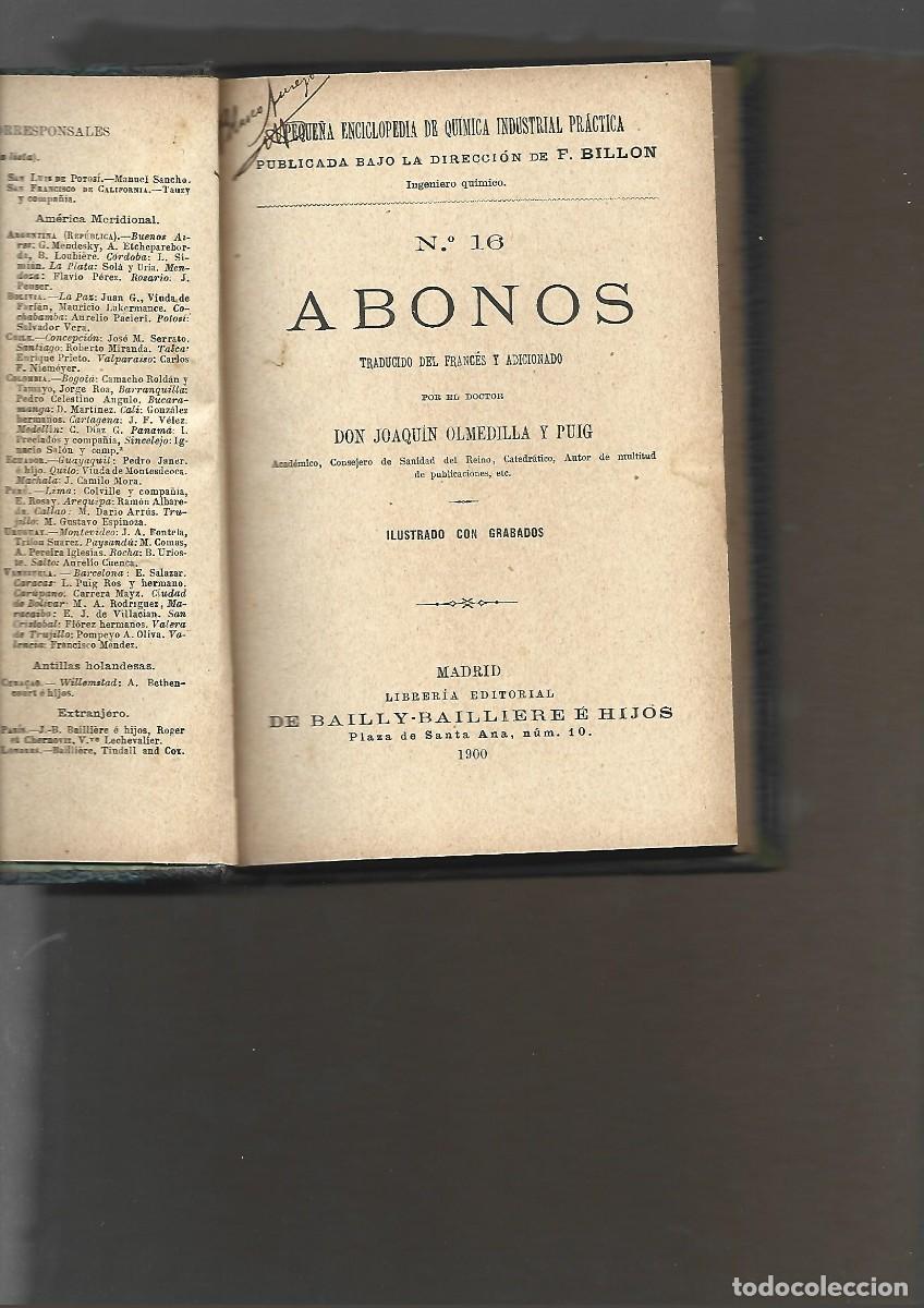Libros antiguos: OLMEDILLA Y PUIG, ,ABONOS ,Bailly Bailliere, 1900, - Foto 1