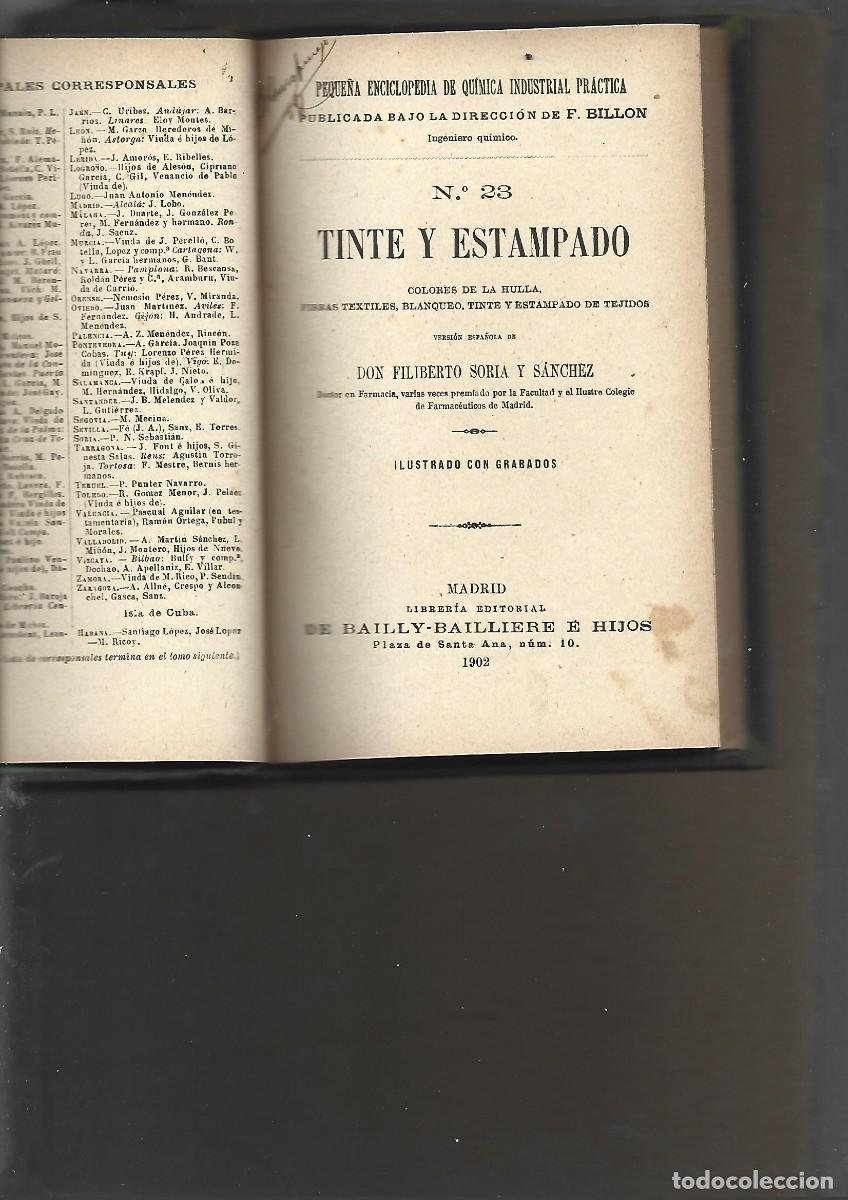 Libri antichi: SORIA Y SANCHEZ,,TINTE Y ESTAMPADO,Bailly Bailliere,1902