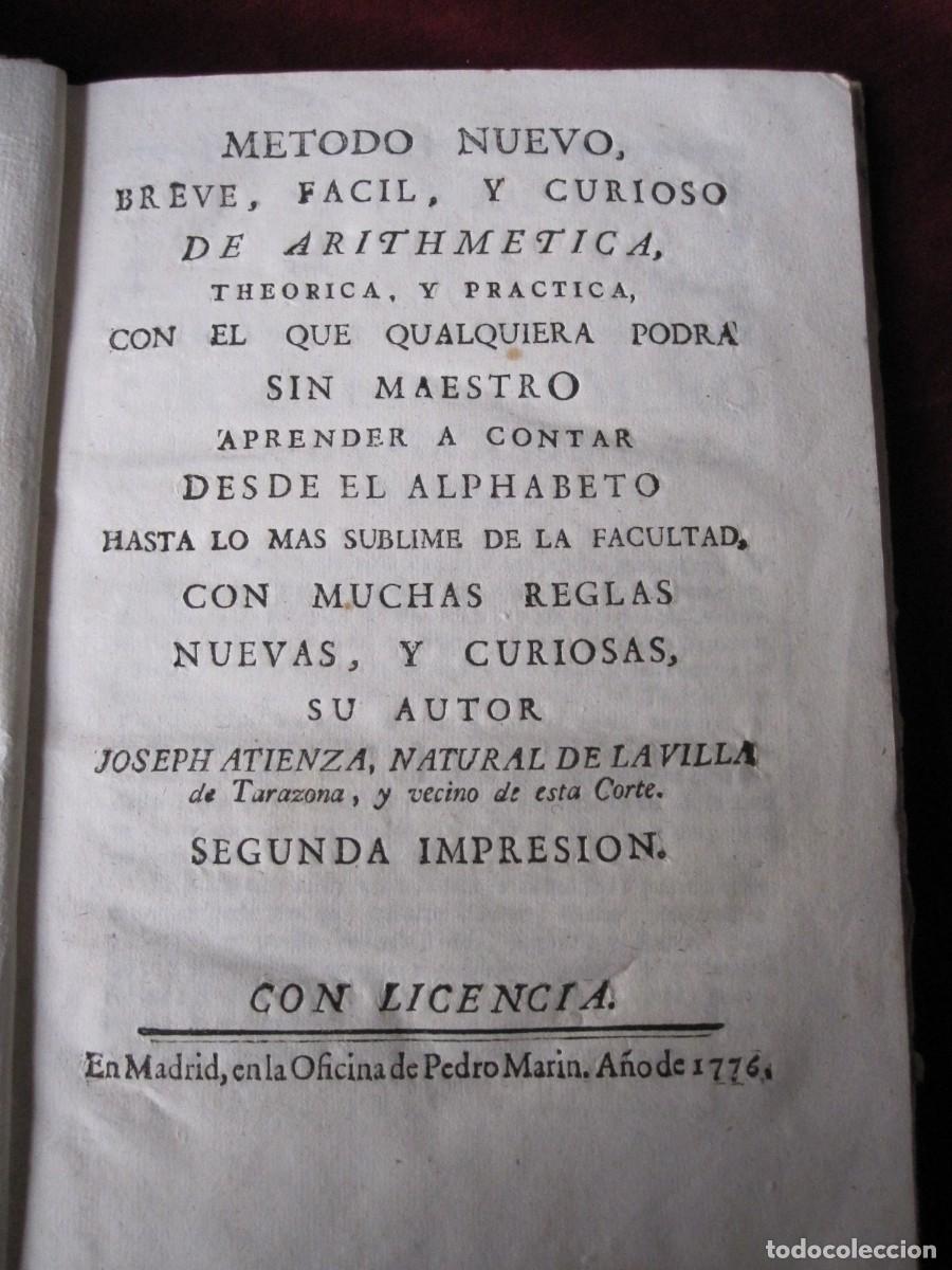 Antiquarische B&uuml;cher: JOSEPH ATIENZA NATURAL DE TARAZONA : ARITHMETICA THEORICA Y PRACTICA. A&Ntilde;O 1776