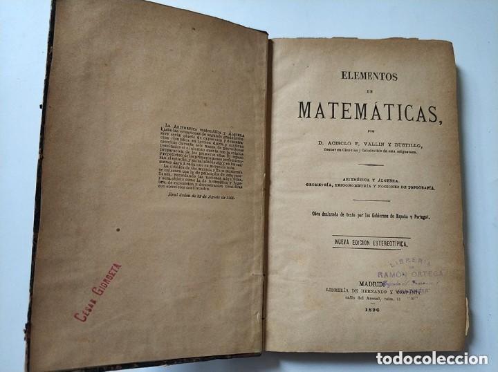Old books: Elementos de matematicas aritmetica, algebra, geometr&iacute;a, trigonometr&iacute;a y nociones de topograf&iacute;a 1896