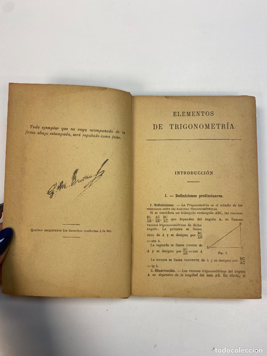 Libros antiguos: ELEMENTOS DE TRIGONOMETR&Iacute;A - G.M. BRU&Ntilde;O - PAR&Iacute;S, M&Eacute;XICO - 1925 - Foto 2