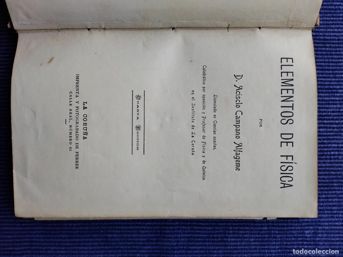 Libros antiguos: Elementos de f&iacute;sica La Coru&ntilde;a - Foto 3