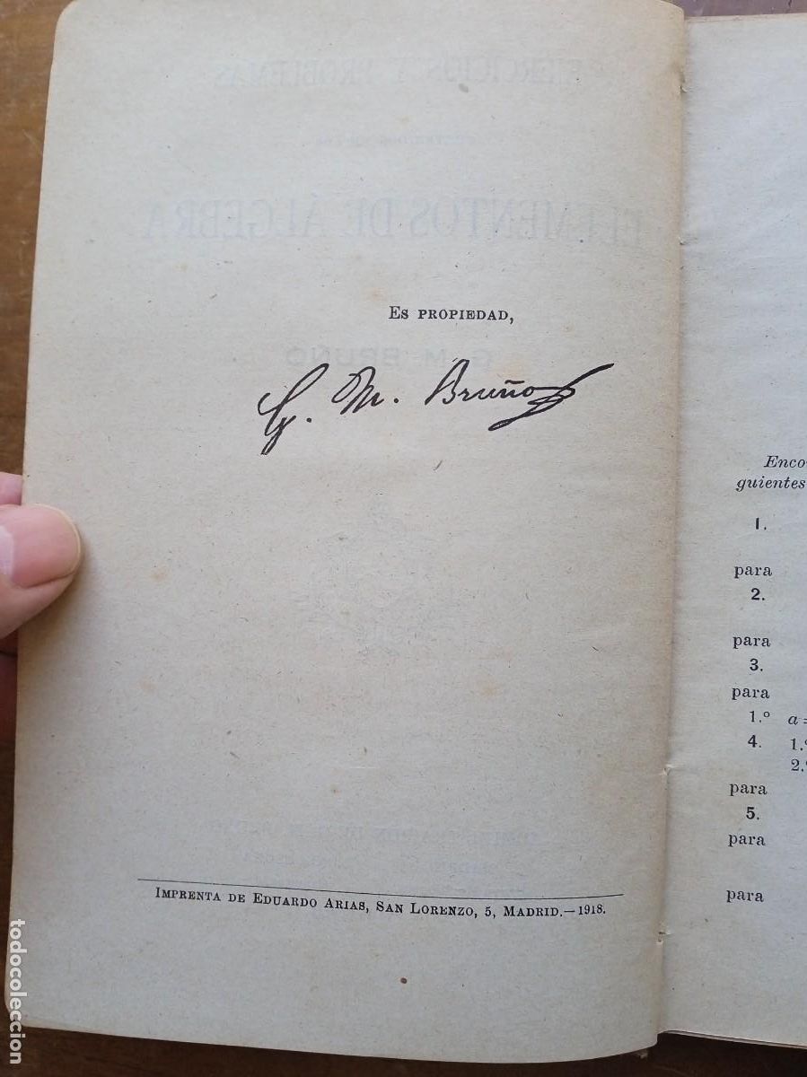 Libros antiguos: Ejercicios y problemas de &aacute;lgebra Bru&ntilde;o 1918 - Foto 3
