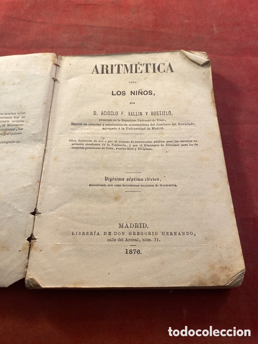 Libros antiguos: ARITM&Eacute;TICA 1875 - Foto 2