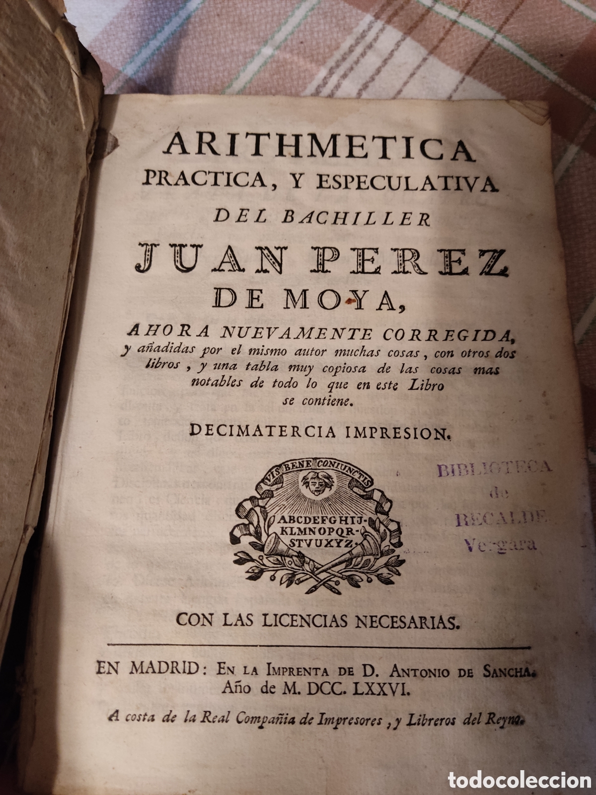 Libros antiguos: Moya arithmetica 1776 - Foto 1