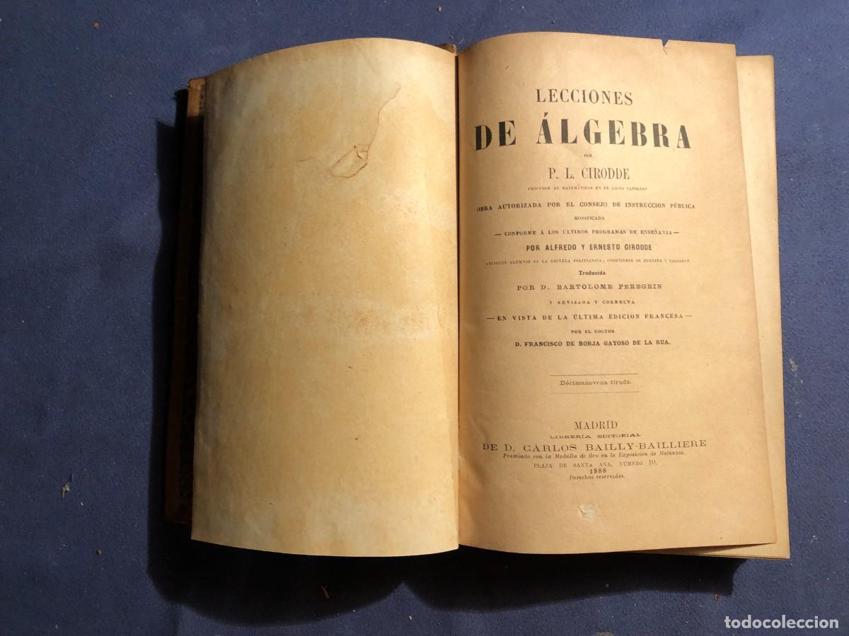 Libros antiguos: P. L. CIRODDE: - LECCIONES DE ALGEBRA - (1888) - Foto 3