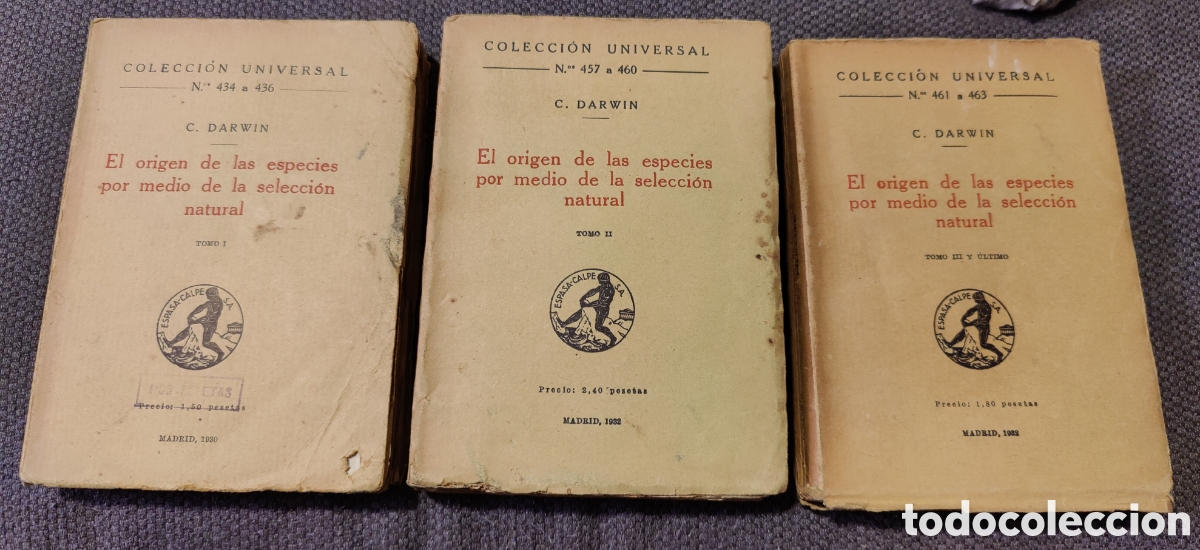 Libros antiguos: El origen de las especies C.Darwin, colecci&oacute;n de 3 tomos - Foto 1