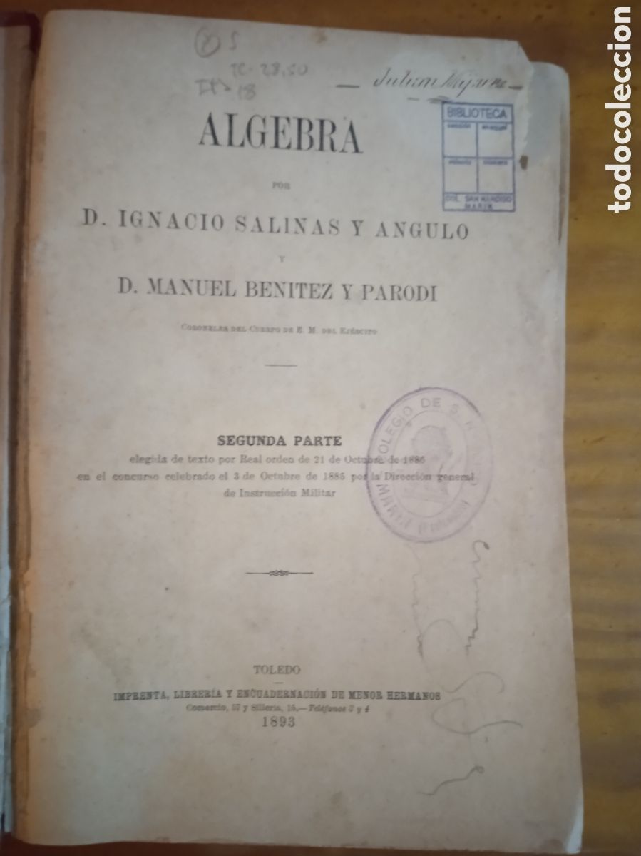 Libros antiguos: &Aacute;lgebra, segunda parte. D. I. Salinas, D. M. Ben&iacute;tez. - Foto 3