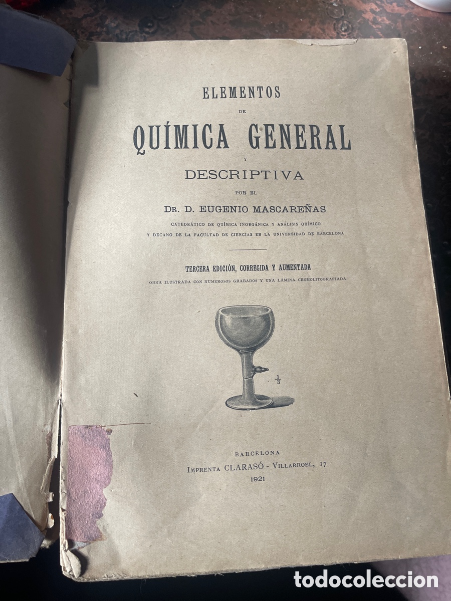 Libros antiguos: Libro Elementos de Quimica General y Descriptiva - Eugenio Mascare&ntilde;as - Foto 1
