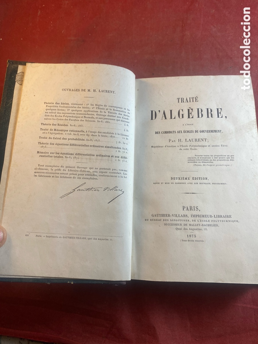 Libros antiguos: TRAIT&Eacute; D&rsquo;ALGEBRE - Foto 1