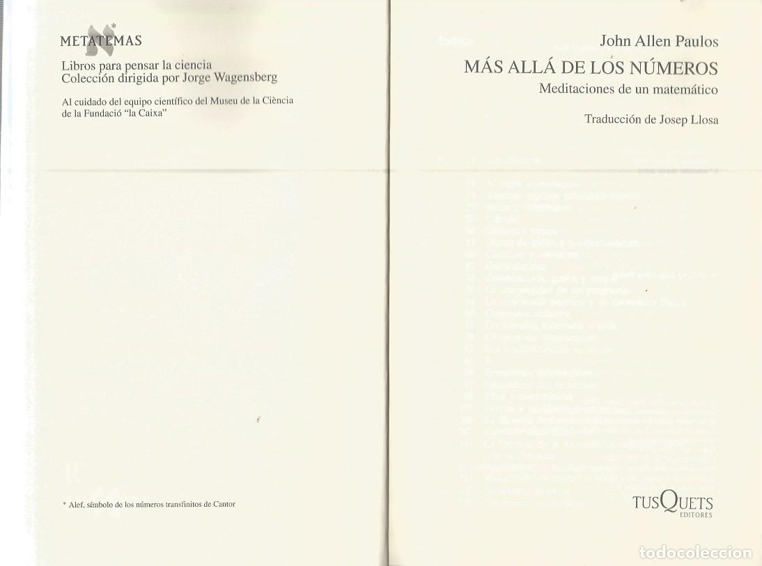 Libros antiguos: M&Aacute;S ALL&Aacute; DE LOS N&Uacute;MEROS - JOHN ALLEN PAULOS - Foto 3