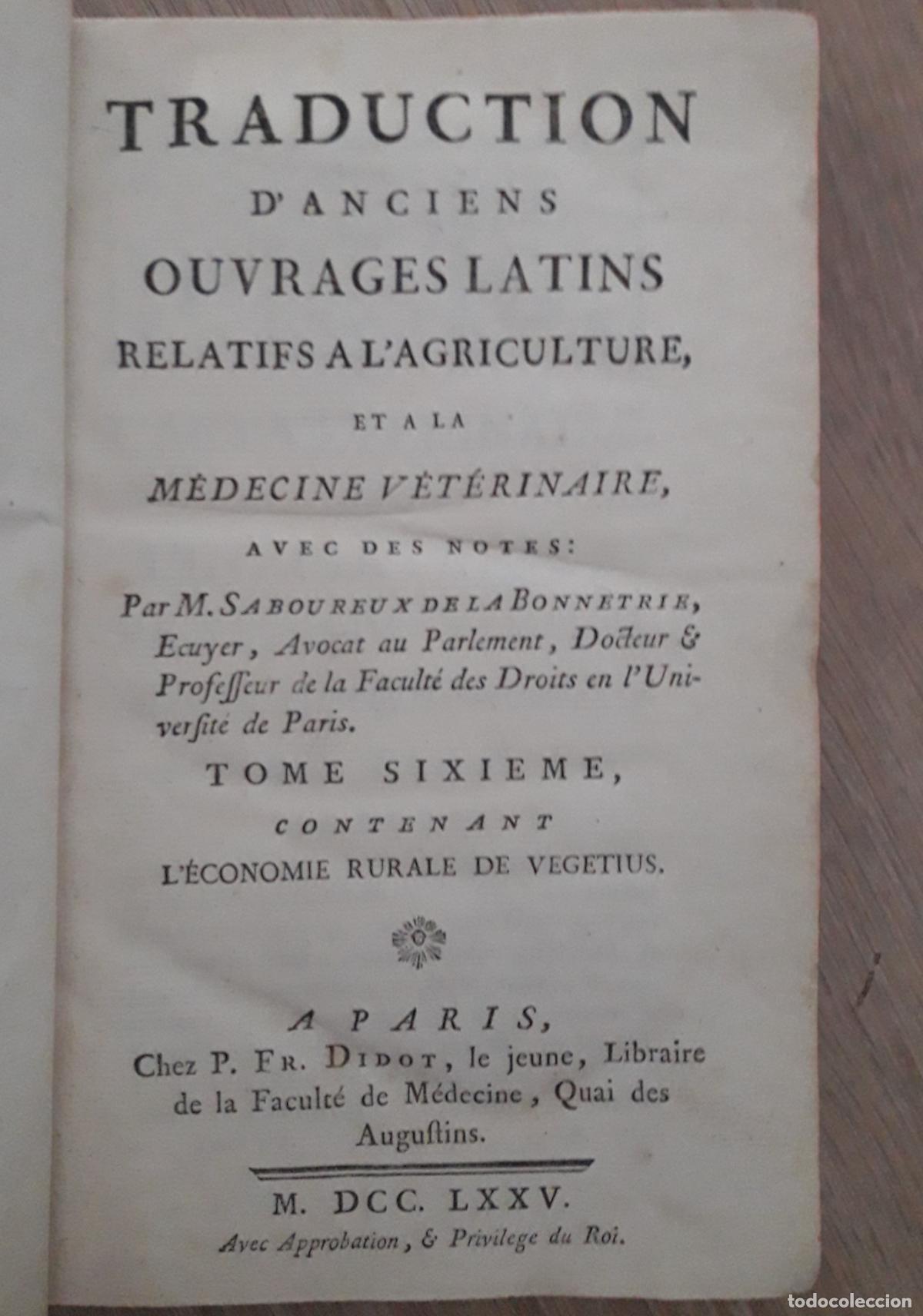 Libros antiguos: 1775 - L`&eacute;conomie rurale de vegetius. - Foto 1