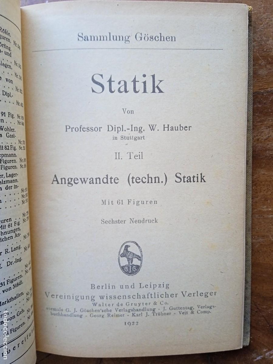Libros antiguos: Sammlung Goschen Statik, Graphische Integration - Foto 2