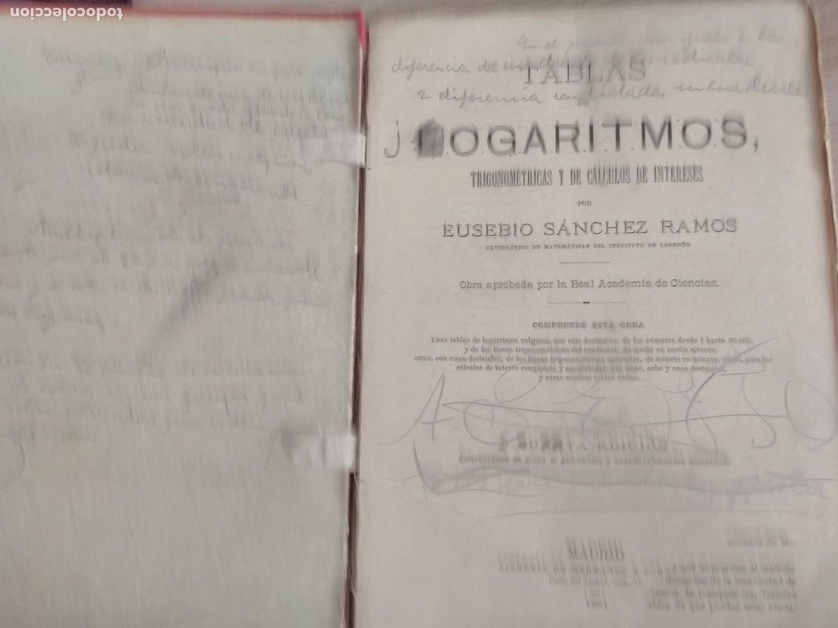 Libros antiguos: sanchez ramos,tablas de logaritmos, 1901 cuarta edicion libreria de hernando, madrid - Foto 4