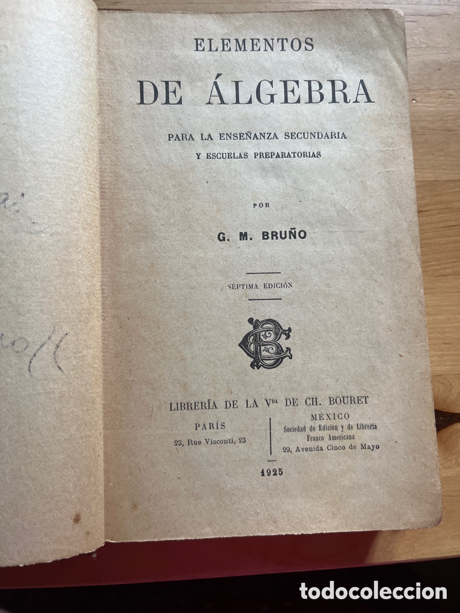 Libros antiguos: G.M. Bru&ntilde;o Elementos de &Aacute;lgebra - Foto 2