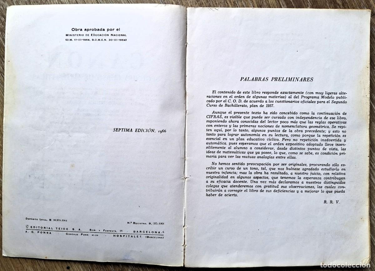 Libros antiguos: Canon. Matem&aacute;ticas 2&ordm;. Rodr&iacute;guez Vidal. Ed. Teide, 1966 - Foto 4