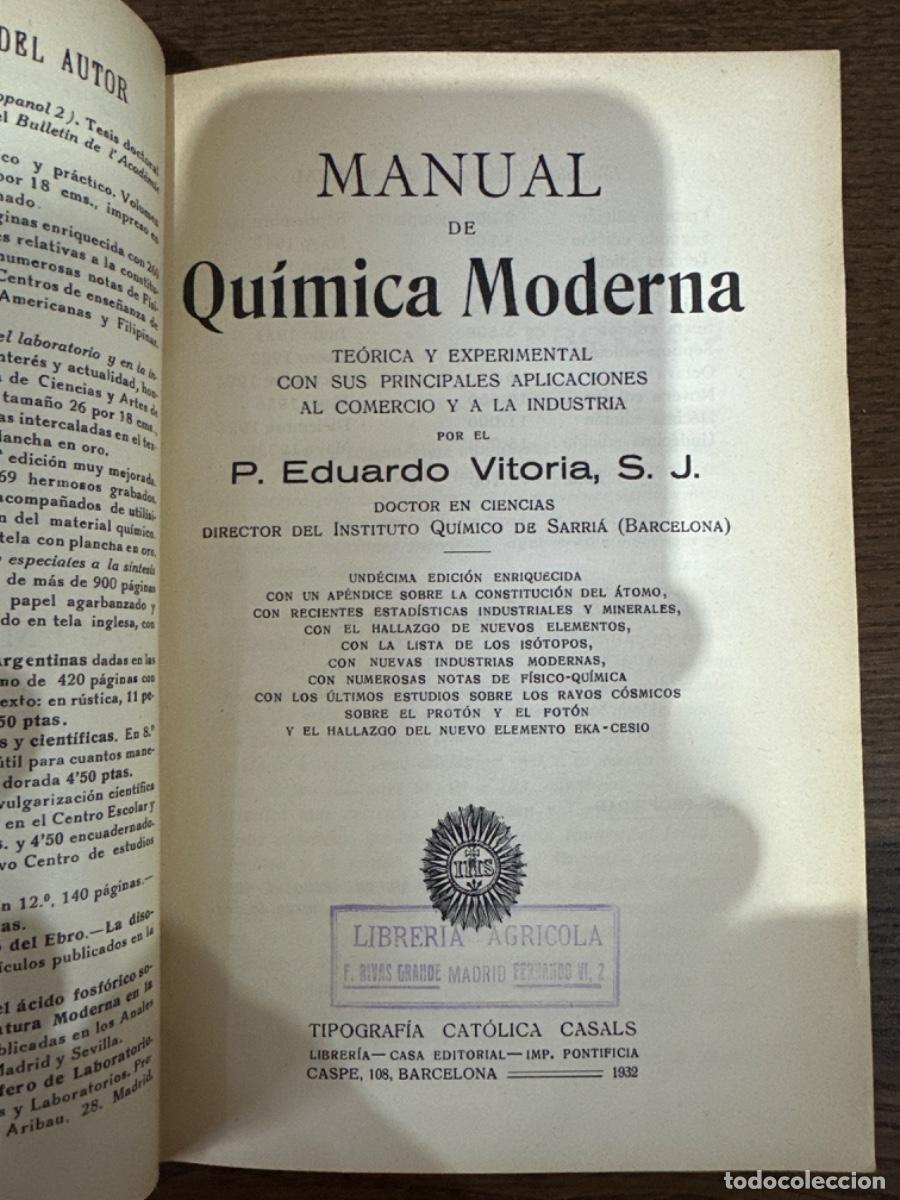 Libros antiguos: MANUAL DE QU&Iacute;MICA MODERNA - Foto 2