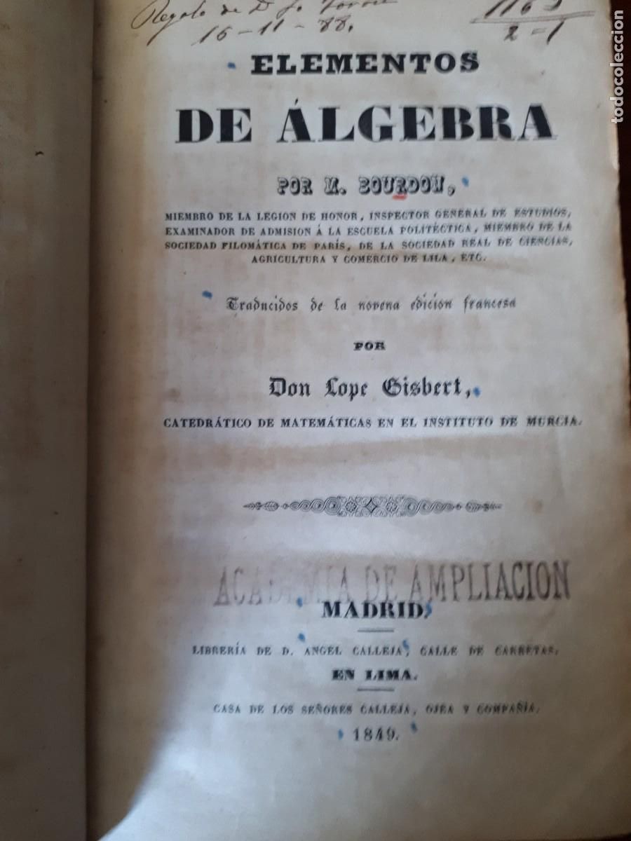 Libros antiguos: Elementos de &aacute;lgebra.-M.BOURDON.1849. - Foto 3
