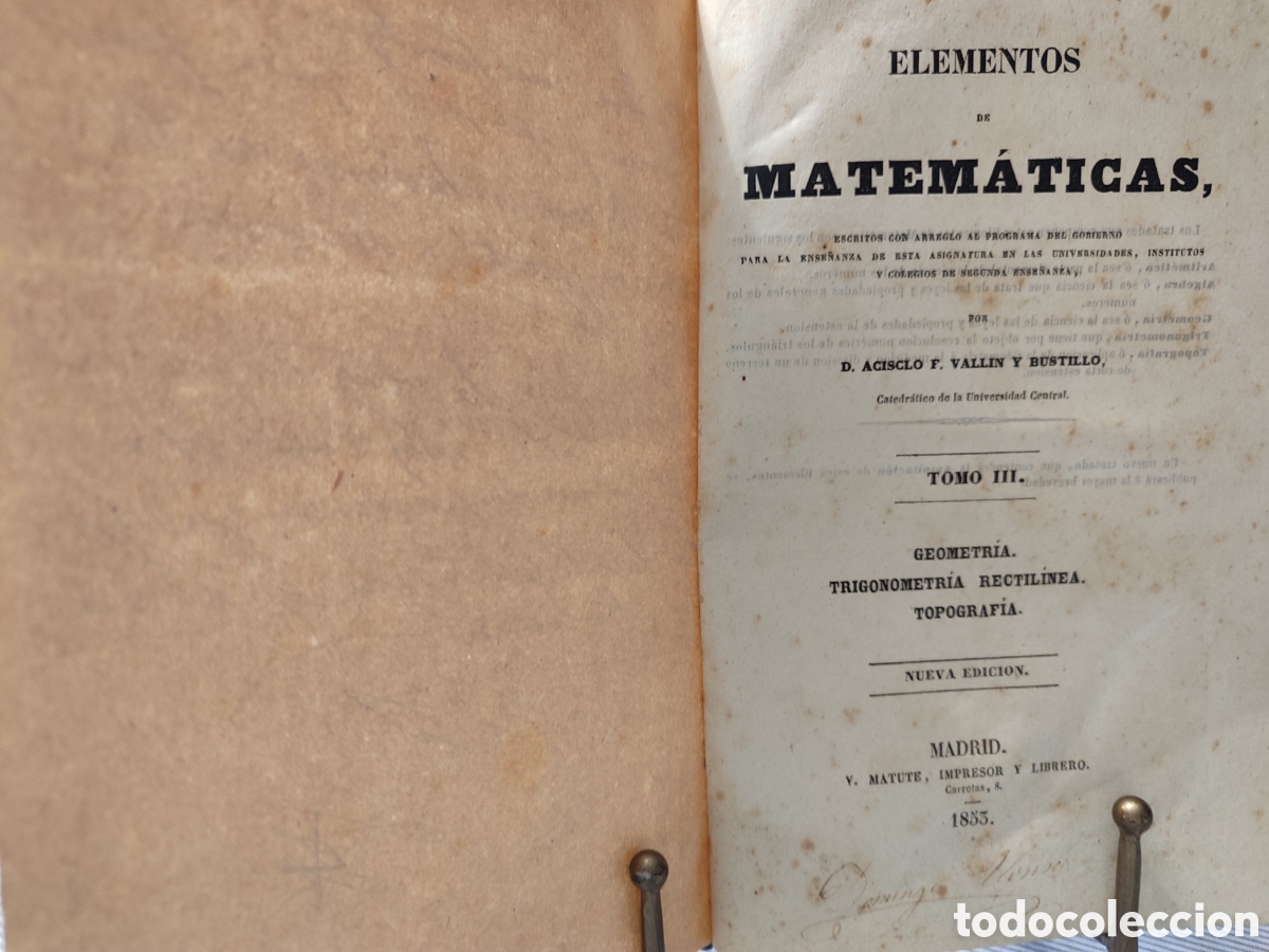 Libros antiguos: ELEMENTOS DE MATEM&Aacute;TICAS. 1853. Acisclo Vallin - Foto 1