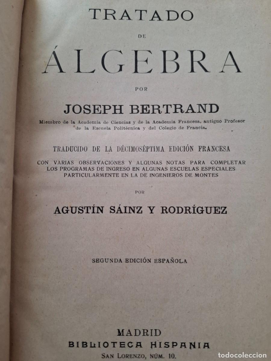 Libros antiguos: tratado de &aacute;lgebra Joseph Bertrand - Foto 2