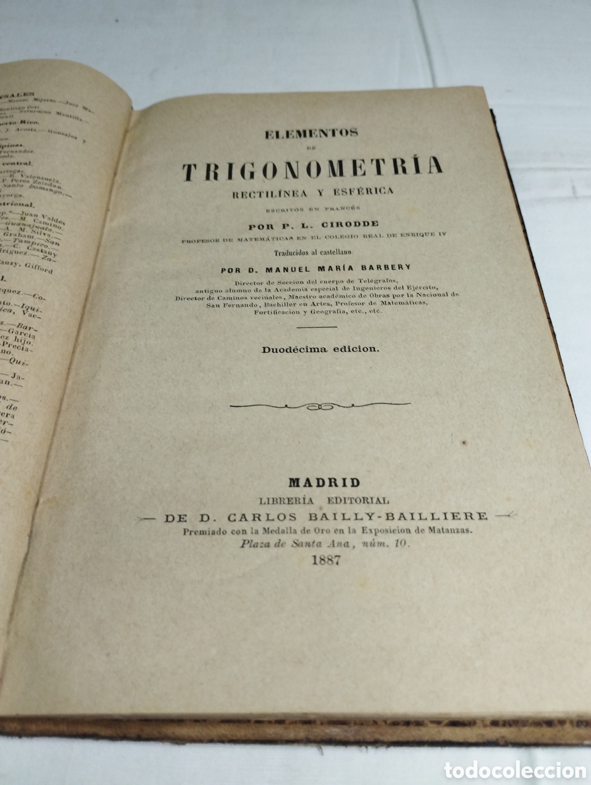 Libros antiguos: Elementos de trigonometr&iacute;a. Manuel Mar&iacute;a Barbery, 1887 - Foto 2