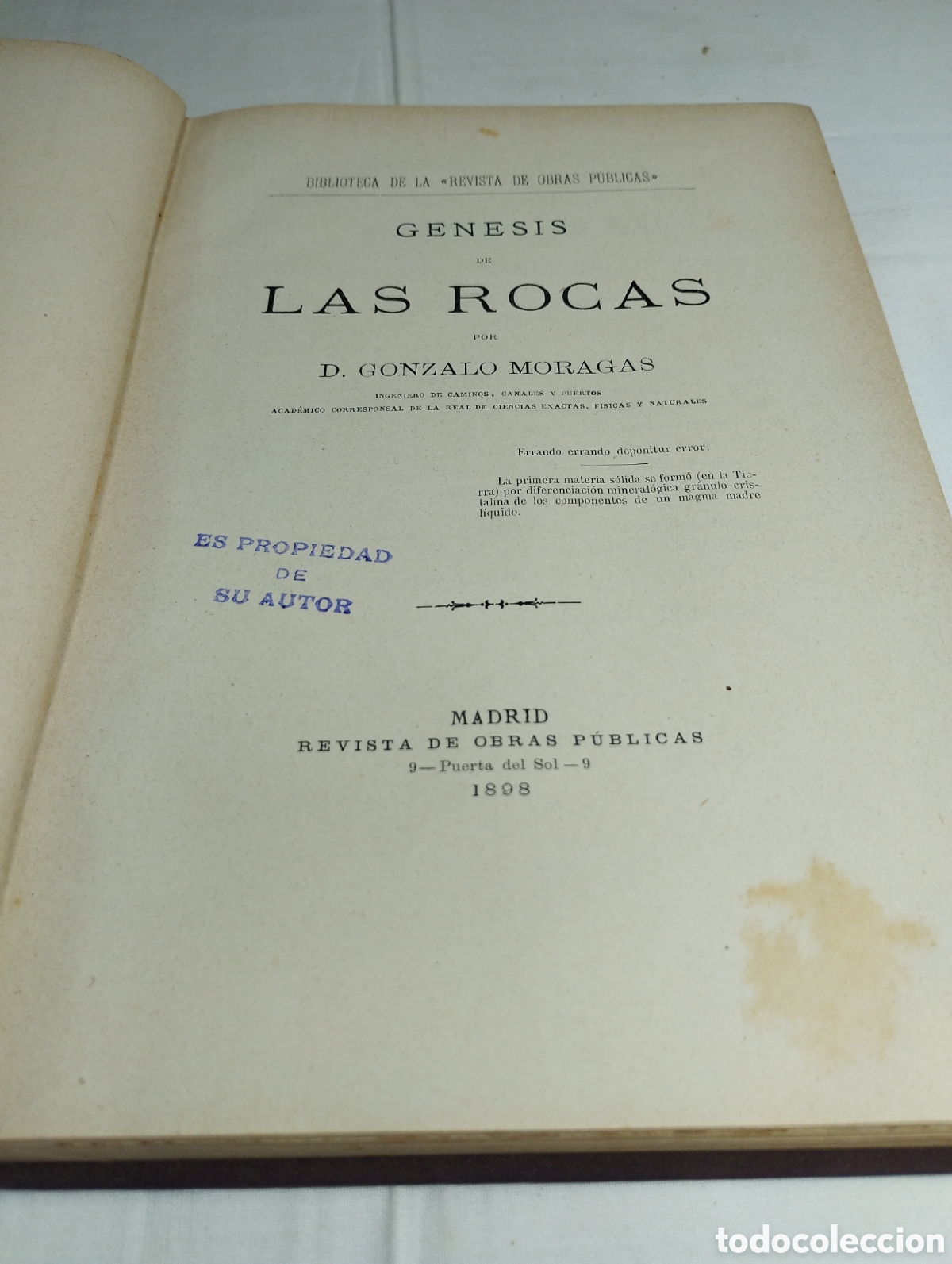Libros antiguos: G&eacute;nesis de las rocas. Gonzalo Moragas, 1898 - Foto 2