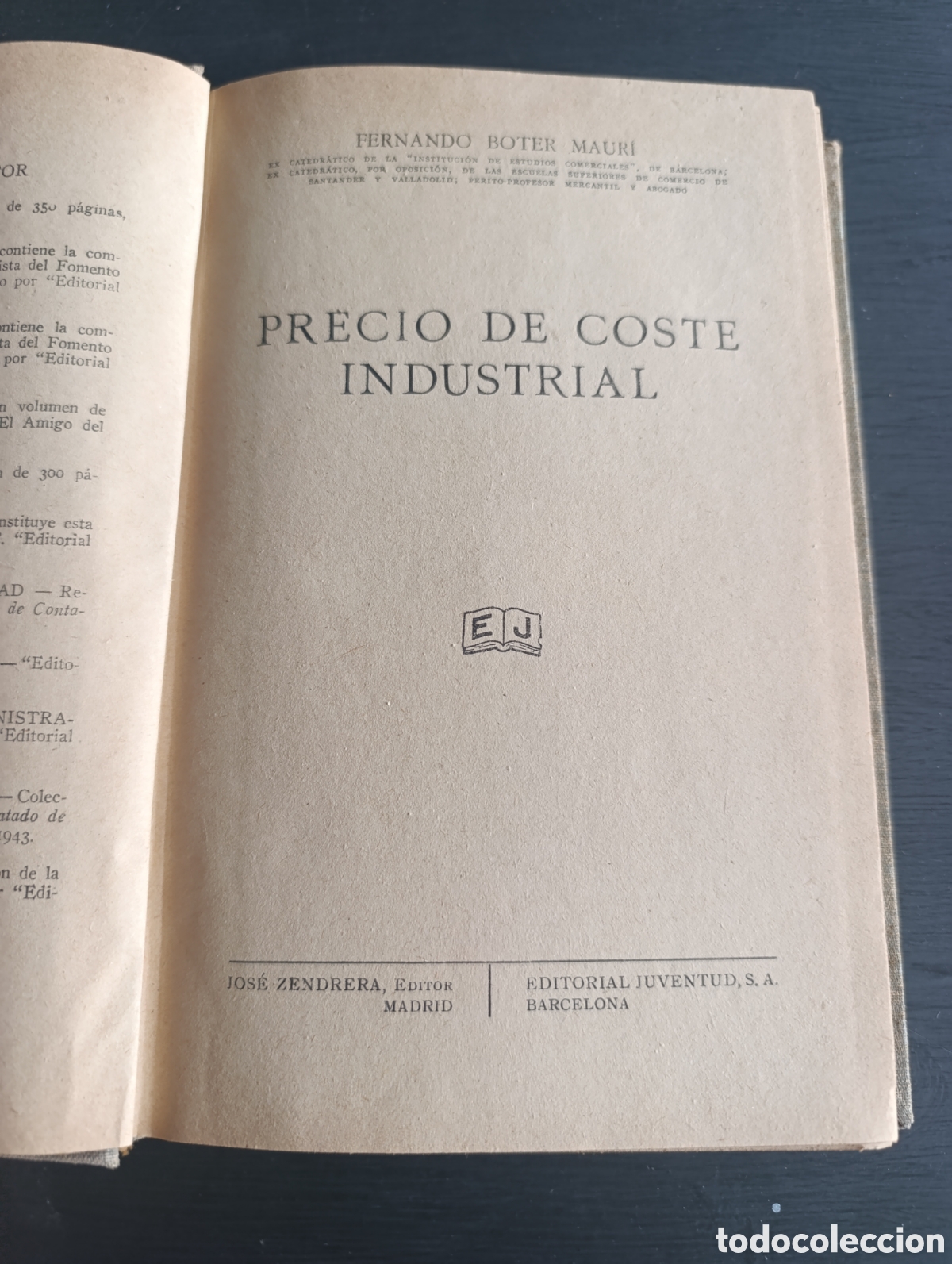 Libros antiguos: FERNANDO BOTER MAURI. PRECIO DE COSTE INDUSTRIAL. - Foto 1