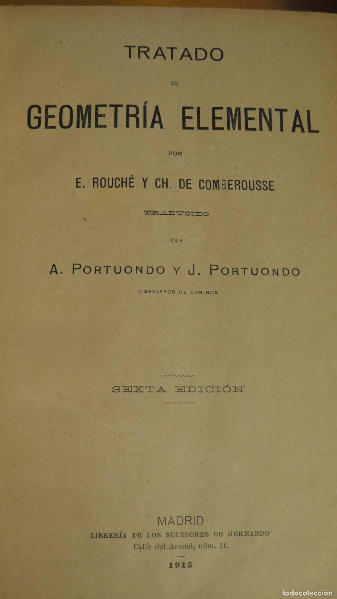 Libros antiguos: TRATADO GEOMETR&Iacute;A ELEMENTAL. ROUCHE. 1915 - Foto 2