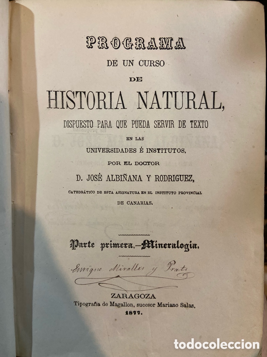 Libros antiguos: Programa de un curso de Historia Natural - Jose Albi&ntilde;ana-A5 - Foto 4