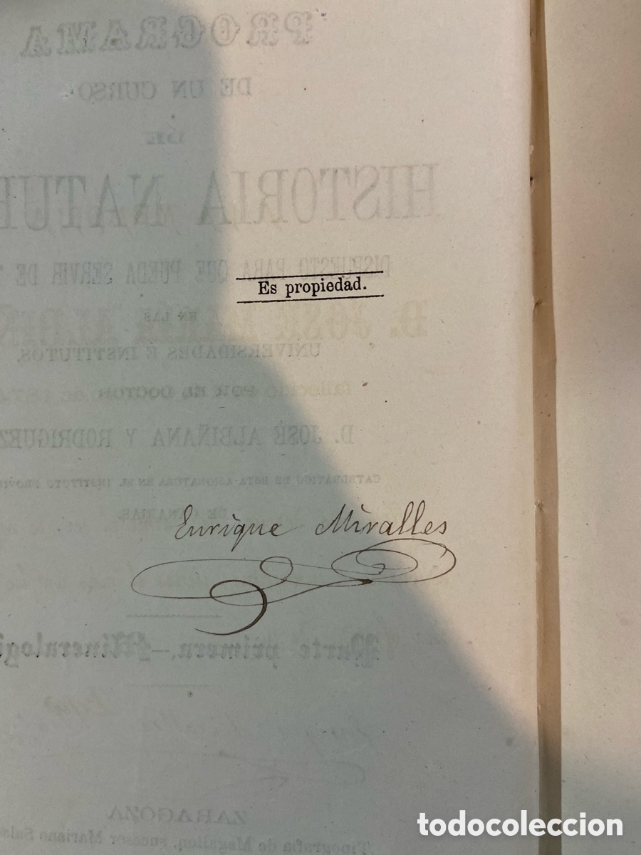 Libros antiguos: Programa de un curso de Historia Natural - Jose Albi&ntilde;ana-A5 - Foto 5