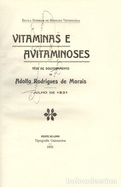 Libros antiguos: RODRIGUES DE MORAIS. (Adolfo) - VITAMINAS E AVITAMINOSES. - Foto 1