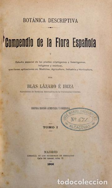 Libros antiguos: L&Aacute;ZARO &Eacute; IBIZA. (Blas) - COMPENDIO DE LA FLORA ESPA&Ntilde;OLA. - Foto 1