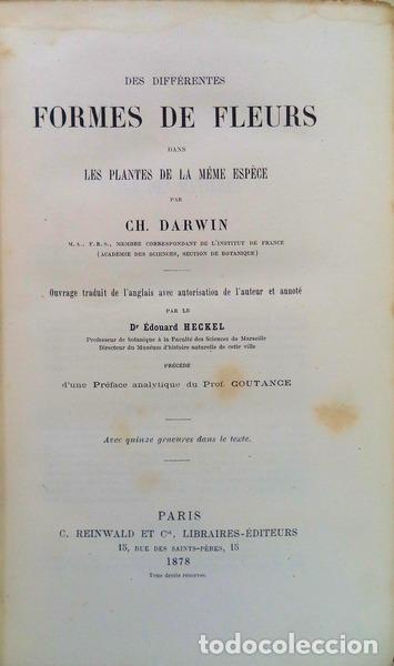Libros antiguos: DARWIN. (Charles) - DES DIFF&Eacute;RENTES FORMES DE FLEURS. - Foto 1