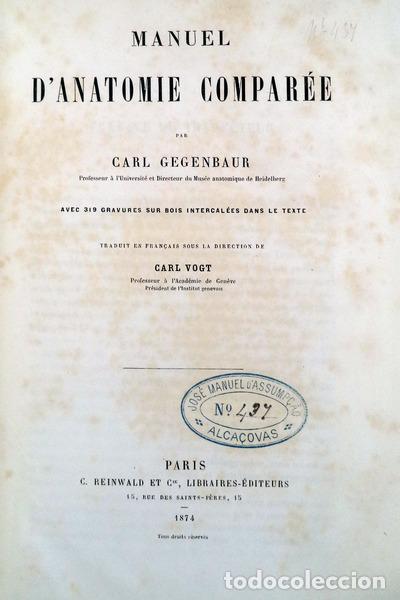 Libros antiguos: GEGENBAUR. (Carl) - MANUEL D�ANATOMIE COMPAR&Eacute;E - Foto 1