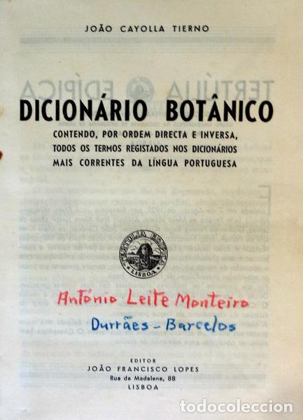 Libros antiguos: CAYOLLA TIERNO. (Jo&atilde;o) - DICION&Aacute;RIO BOT&Acirc;NICO. - Foto 2