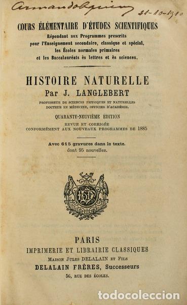 Libros antiguos: LANGLEBERT. (J.) - HISTOIRE NATURELLE. - Foto 1