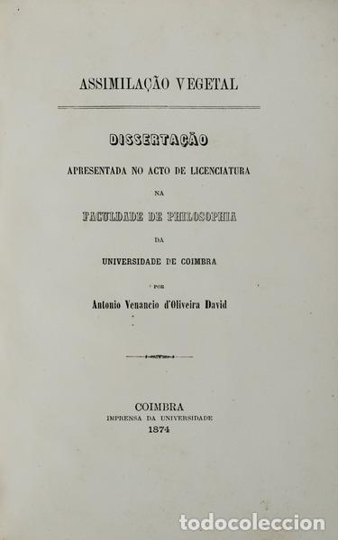 Libros antiguos: OLIVEIRA DAVID. (Ant&oacute;nio Ven&acirc;ncio de) - ASSIMILA&Ccedil;&Atilde;O VEGETAL. - Foto 1