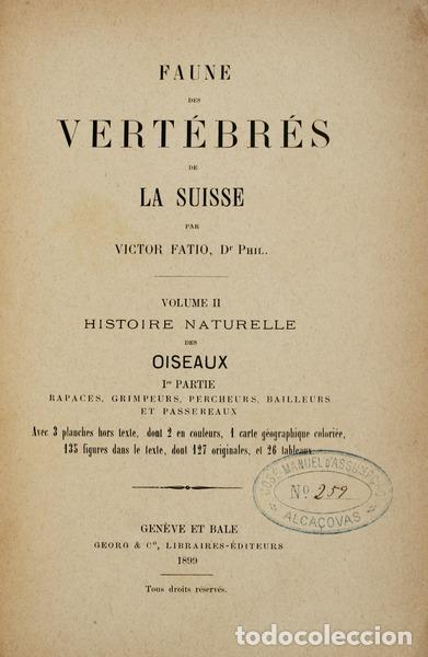 Libros antiguos: FATIO. (Victor) - FAUNE DES VERT&Eacute;BR&Eacute;S DE LA SUISSE. - Foto 1