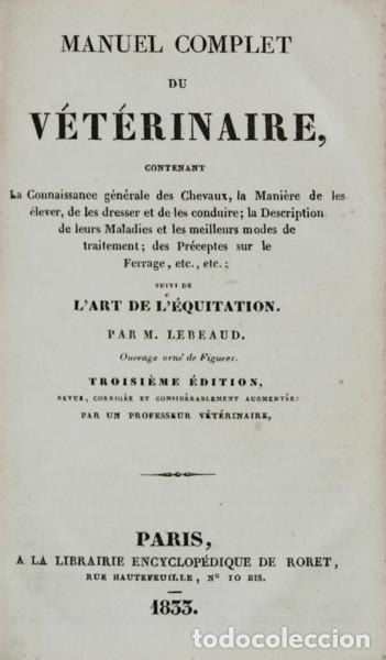 Libros antiguos: LEBEAUD. (M.) - MANUEL COMPLET DU V&Eacute;T&Eacute;RINAIRE. - Foto 1