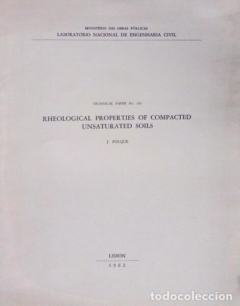 Libros antiguos: FOLQUE. (J.) - RHEOLOGICAL PROPERTIES OF COMPACTED UNSATURATED SOILS. - Foto 1