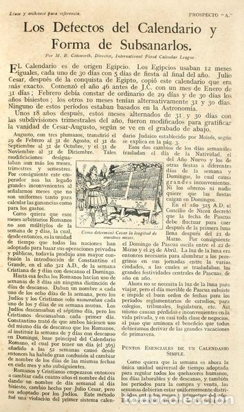 Libri antichi: COTSWORTH. (Moses Bruine) - LOS DEFECTOS DEL CALENDARIO Y FORMA DE SUBSANARLOS. [8 FOLHETOS]